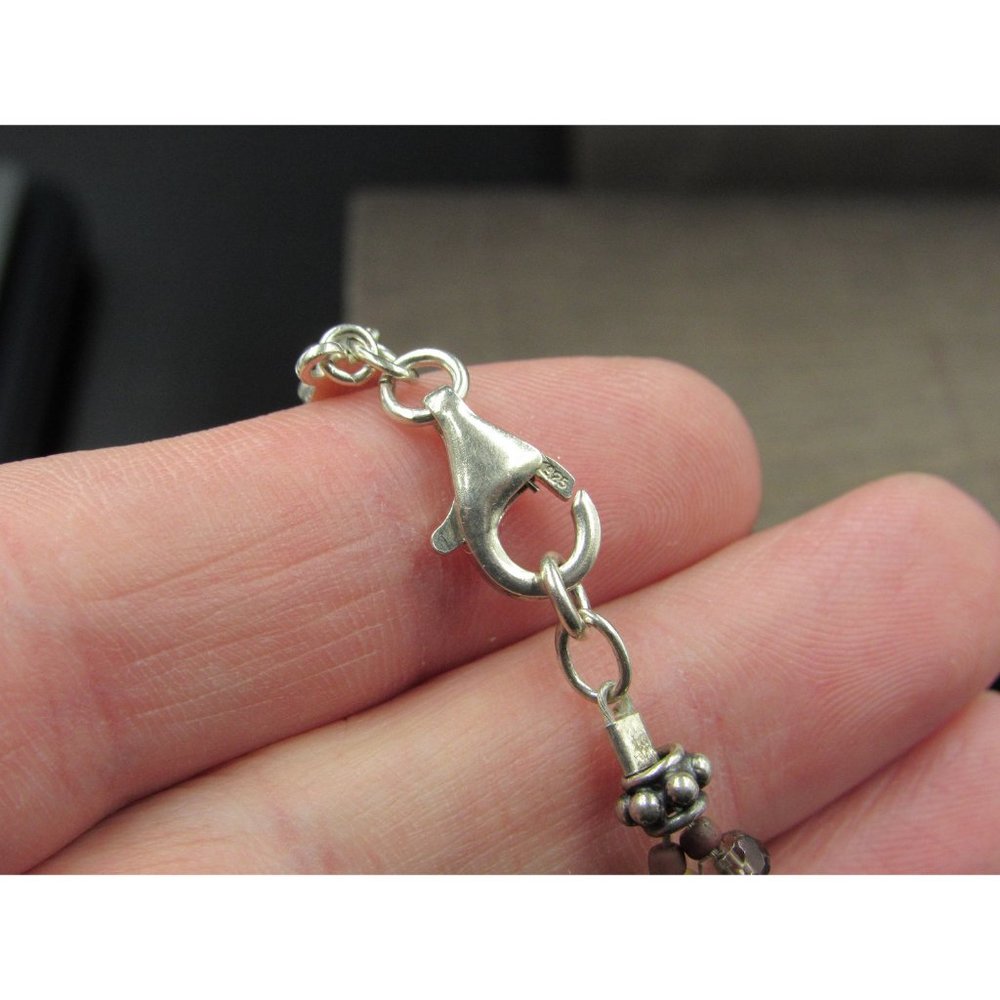 7" Sterling Silver Stone & Glass Earth Tones Bracelet Vintage Elegant Beautiful View 4
